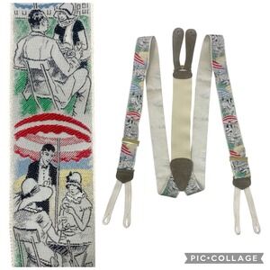 TRAFALGAR Suspender Button Braces " Day at the Beach" Leather Silk Limited E